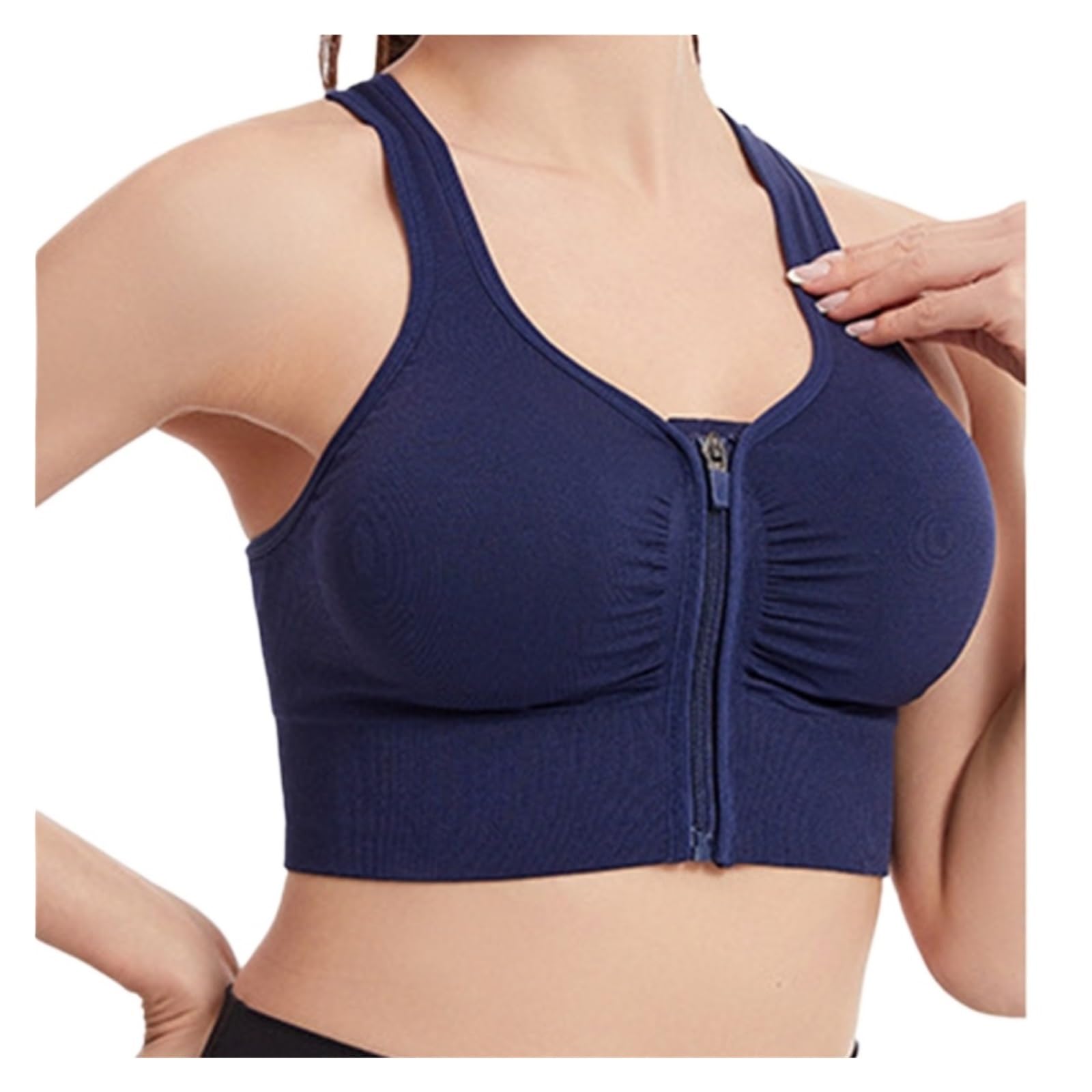 Biustonosz Sportowy Damski Stanik Sportowy Z Zamkiem Błyskawicznym Przodu, Push-Up Wirefree, Krótki Podkoszulek Do Jogi Damski(Blue,Large)
