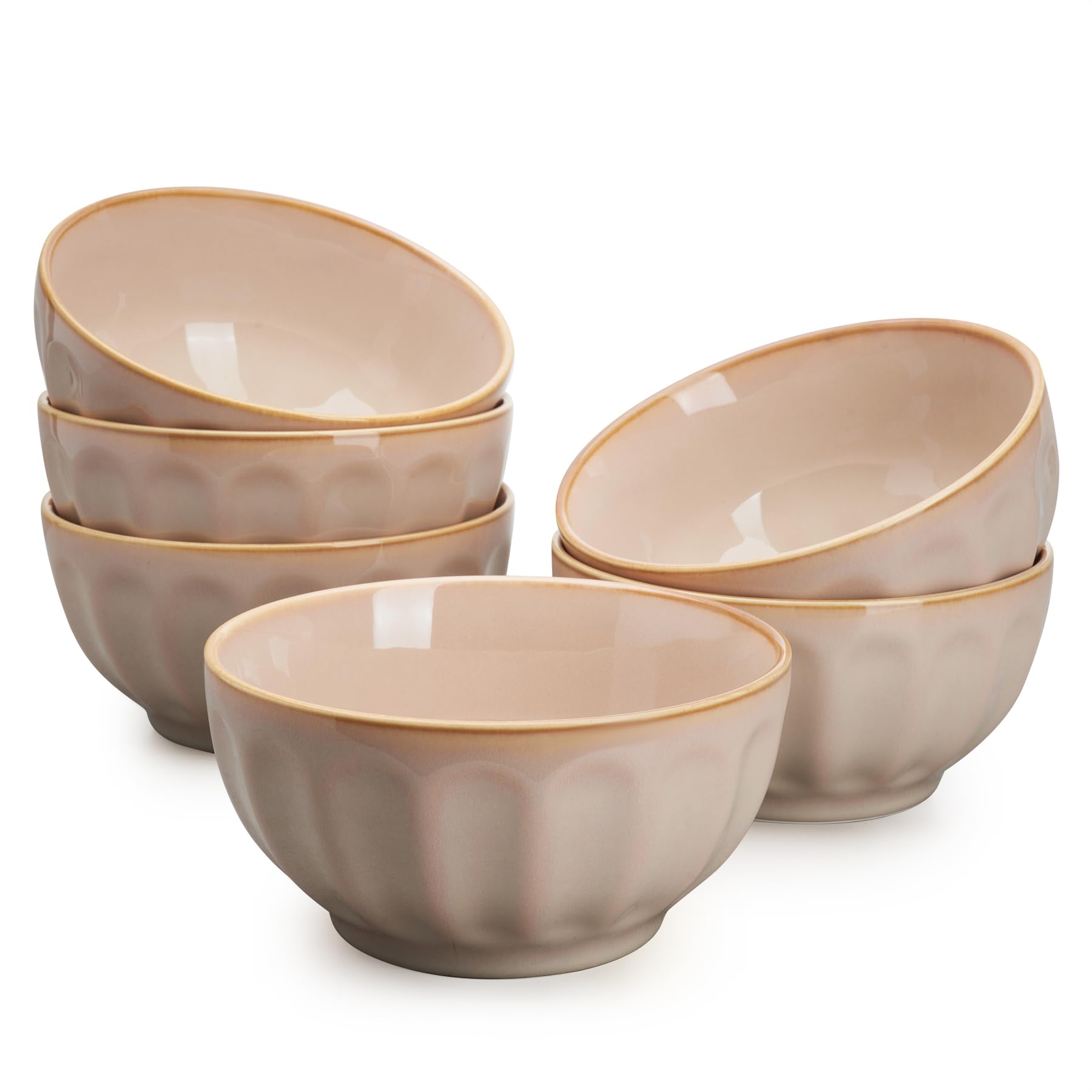 Sweese Fluted Bowls -26oz set 6- Almond Glaze