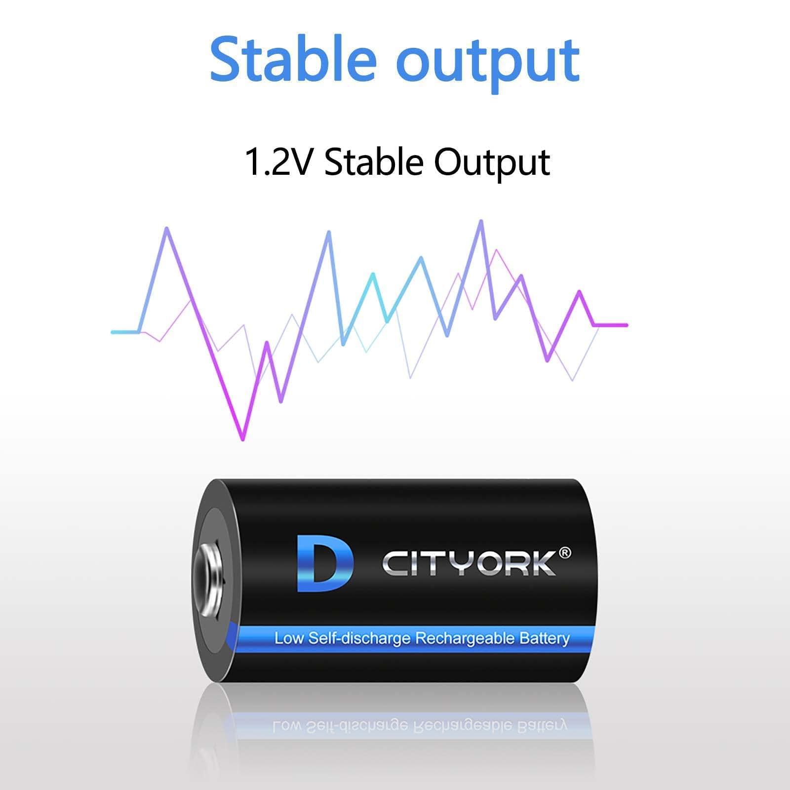CITYORK 10.000 mAh 1,2 V Ni-MH D-Zellen, wiederaufladbare Batterien, hohe Kapazität, perfekt für den täglichen Gebrauch und Business, inklusive Batteriefach, 6 Stück