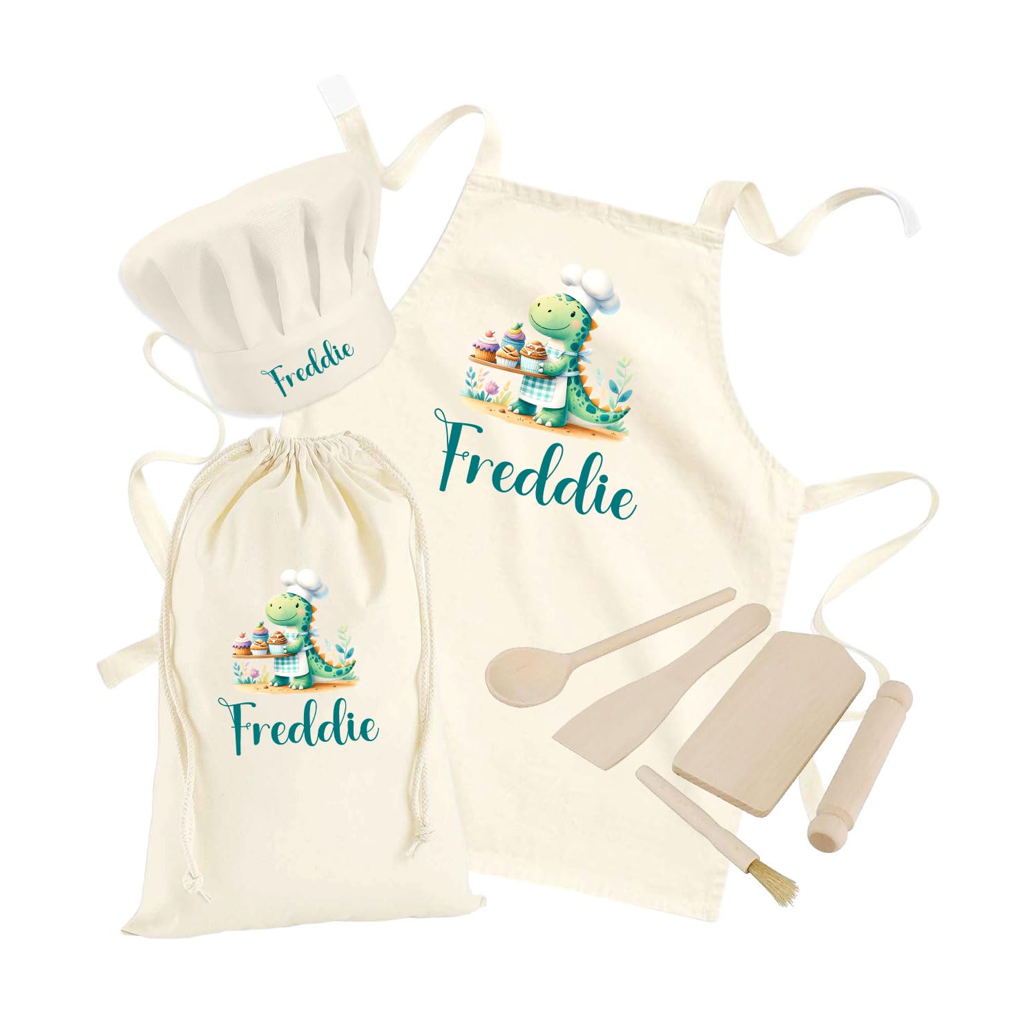 Personalised Boy Aprons For Cooking Dinosaur Baker Childrens Baking Gifts Baking Apron Kids Cooking Utensils Gift For Boys Age 2-10 Set