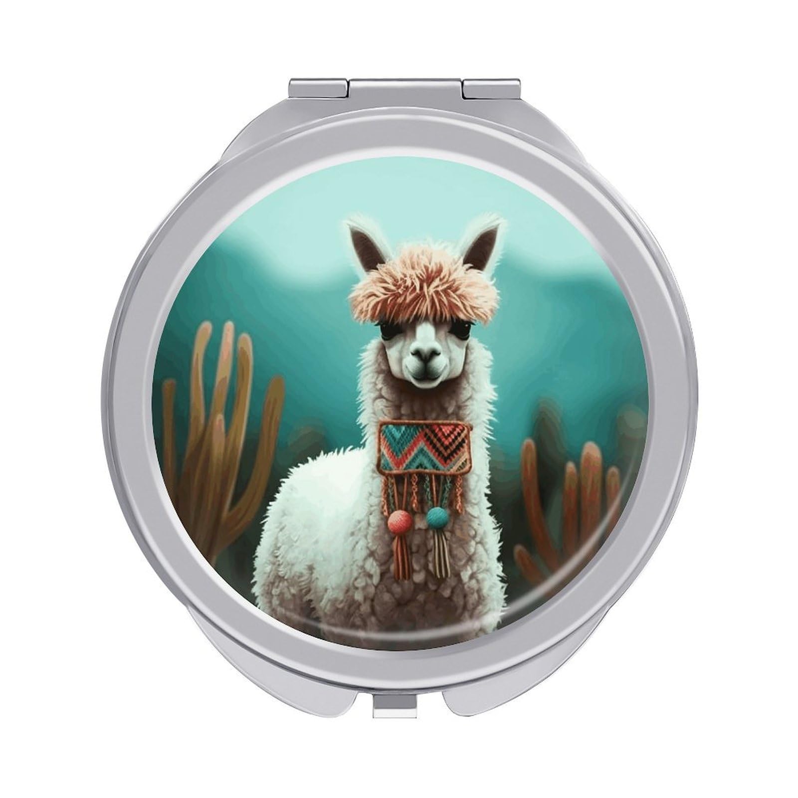 VstaDank Alpaca_78176337 Compact Mirror for Purses Round Fashion Travel Makeup Mirror 2X /1x Magnifying Double Sides Mini Mirrors Portable Pocket Mirrors for Handbag Purse Women Gift
