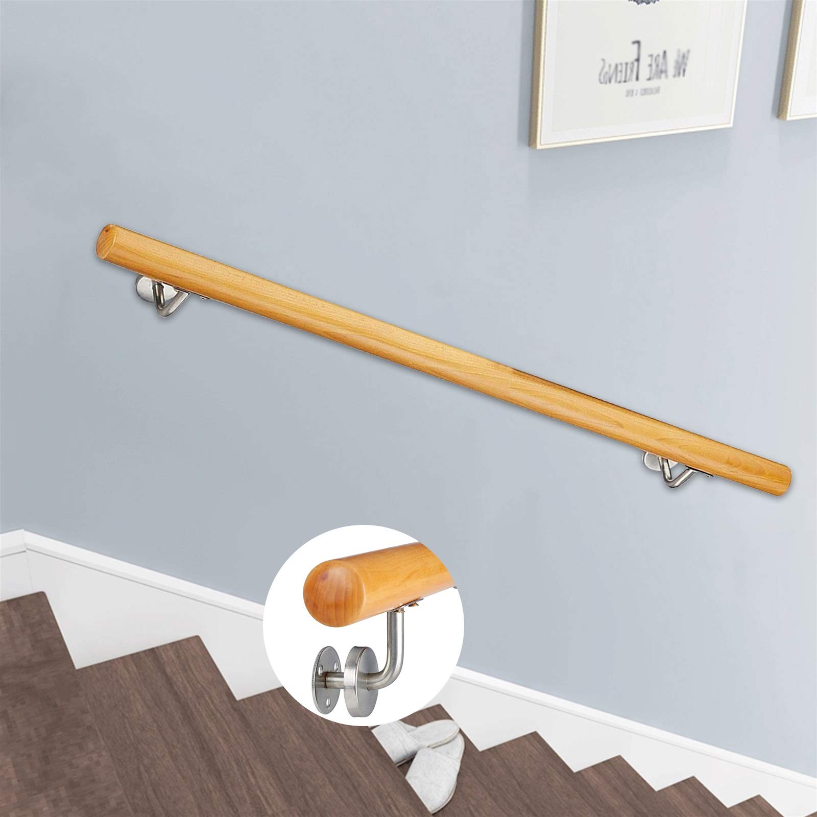Main courante en bois barre d'appui d'escalier sans barrière pour personnes âgées