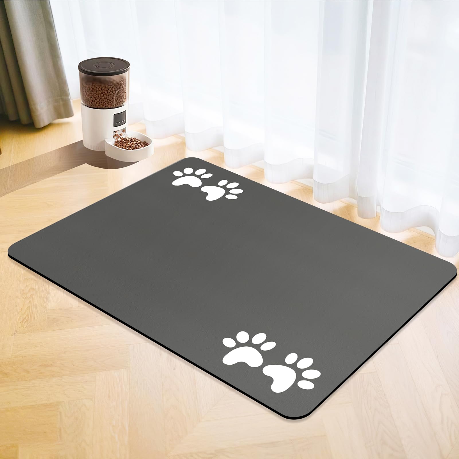 Absorbent Pet Feeding Mat,Pet Food Mat Quick Dry Cat and Dog Feeder Mat,Non Slip Waterproof Cat Bowl Mat,Easy to Clean Dogs Feeding Mats (Drak Grey, 43x80cm)