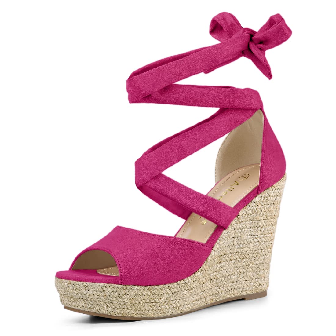 Sandales compensées anti-douleur à lacets pour marcher stable en rose - 8
