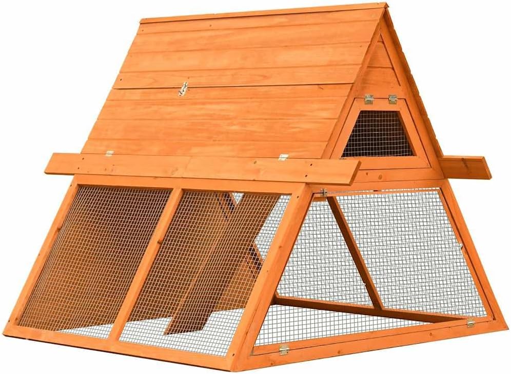 Rustic Brown Solid Pine Wood Rabbit Hutch, 60.0 x 50.4 x 42.5 inch Outdoor Small Animal Habitat with Pull-Out Tray, Weatherproof Chicken Coop Enclosure