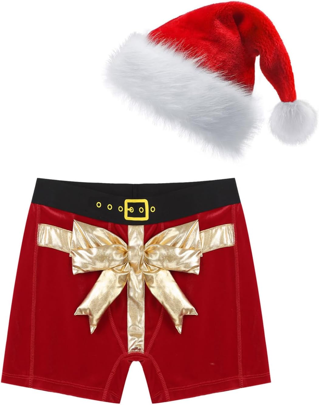 Men's Holiday Lingerie Boxer Shorts Christmas Santa Shorts Underwear with Santa Hat