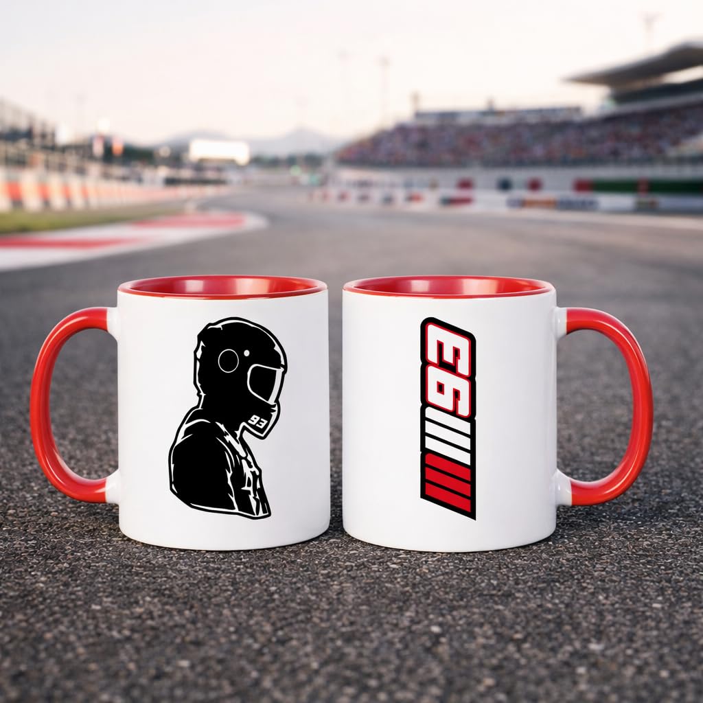 Wanapix |Taza cerámica Moto GP | Regalos Frikis del Motor| 325 ml | Taza M.Márquez | Apta para Lavavajillas y Microondas | Asa e Interior color Rojo