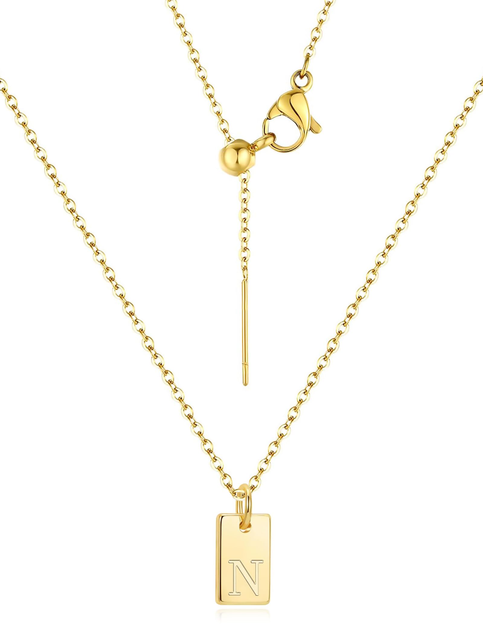 REELMAR Silver Initial Necklaces for Women Trendy Name Letter Necklace Cute Initial Tag Pendant Necklace Dainty Alphabet Personalized Silver Jewelry