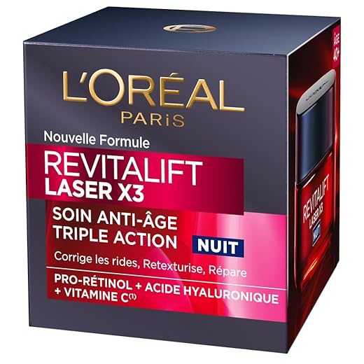 L'Oréal Paris - Triple Action Anti-Aging Night Mask Cream - Anti-Wrinkle & Multi-Correction - Enriched with Pro-Retinol, Hyaluronic Acid & Vitamin C - Revitalift Laser - 50 ml