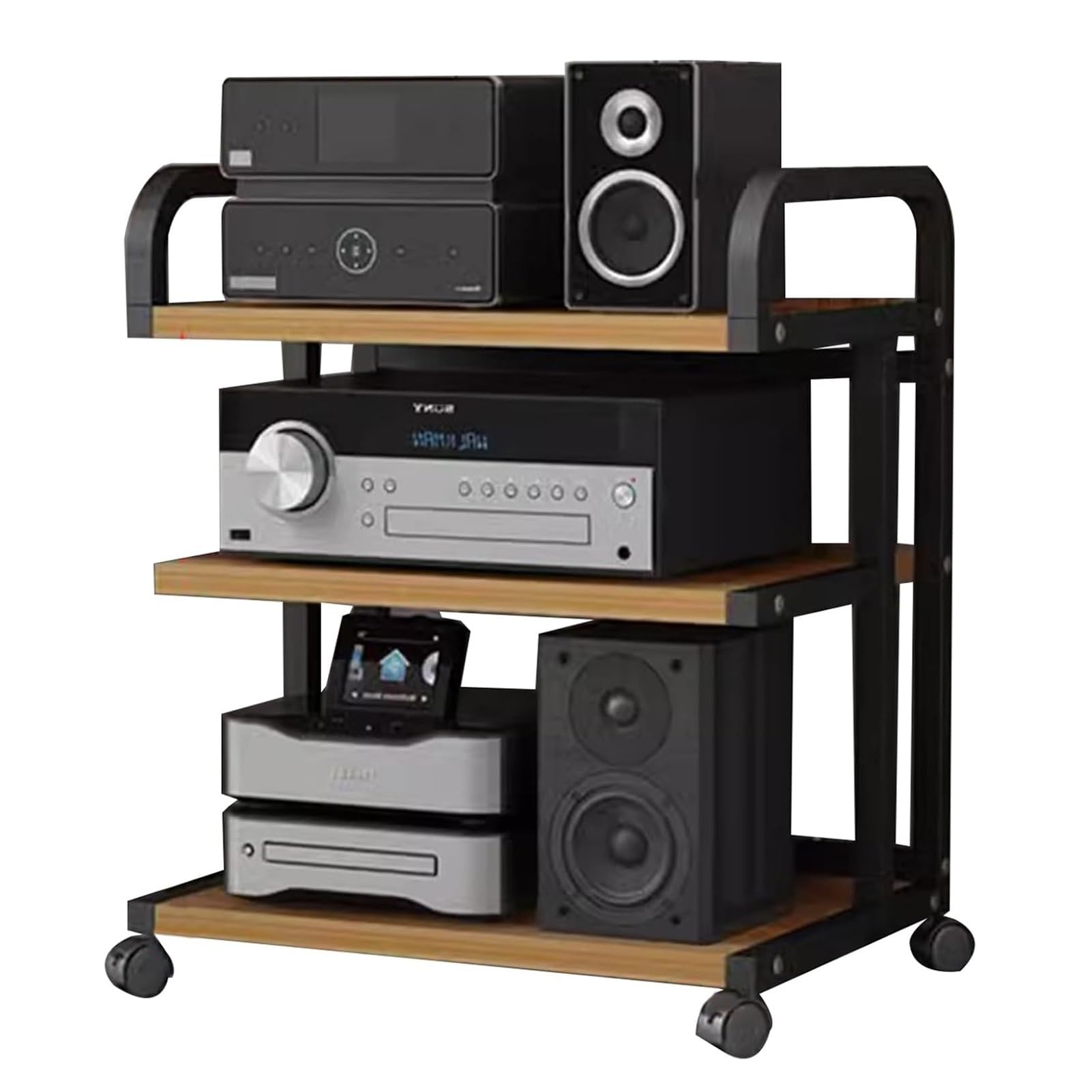Uchwyt na sprzęt audiowizualny o wysokiej wytrzymałości, szafka stereo i uchwyt na gramofon, uchwyt CD i audio do salonu, sali konferencyjnej i studia nagrań (brązowy, 65 x 5