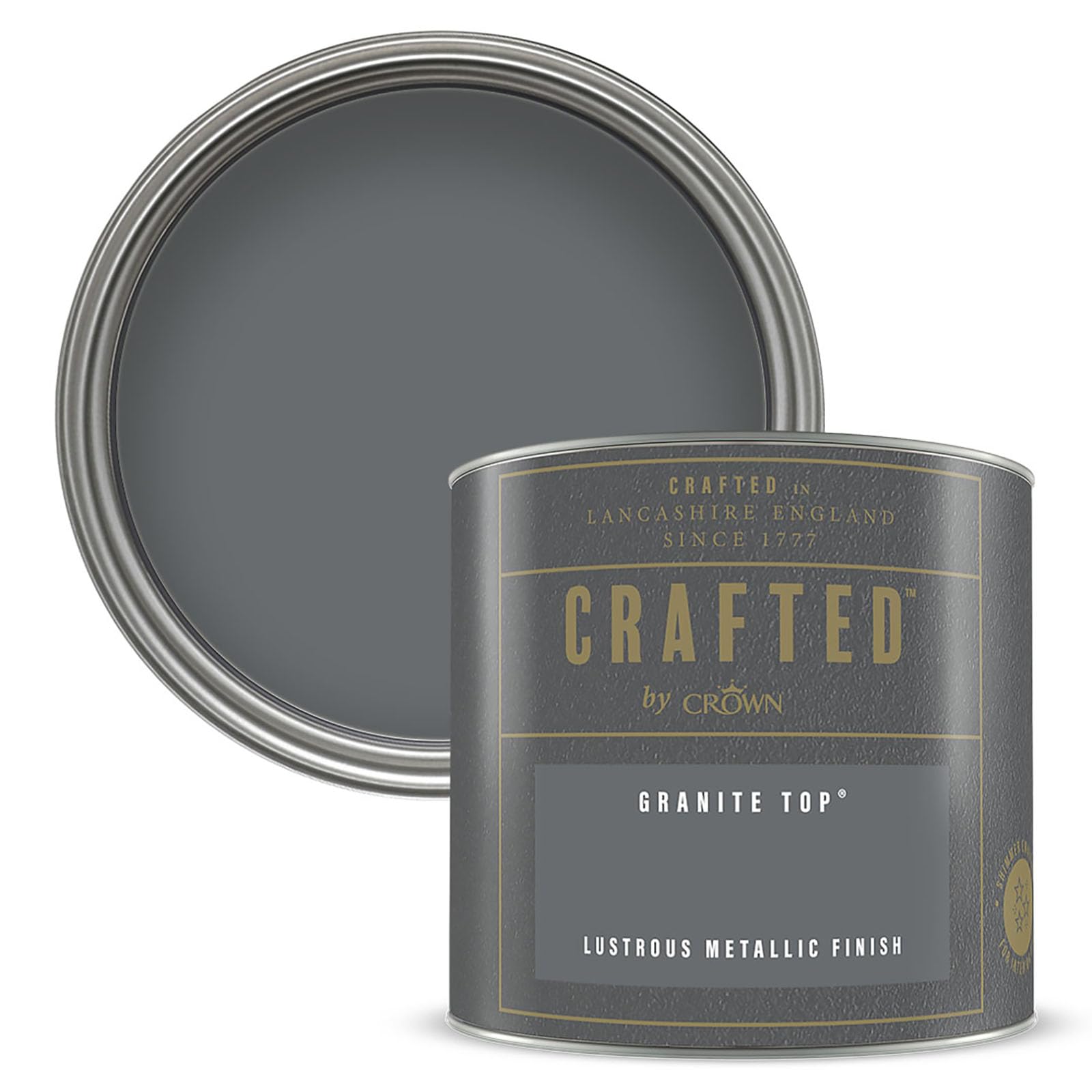 Crown CRAFTED Metallic Granite Pewter Top Paint Tester Pot - Sample 125ml