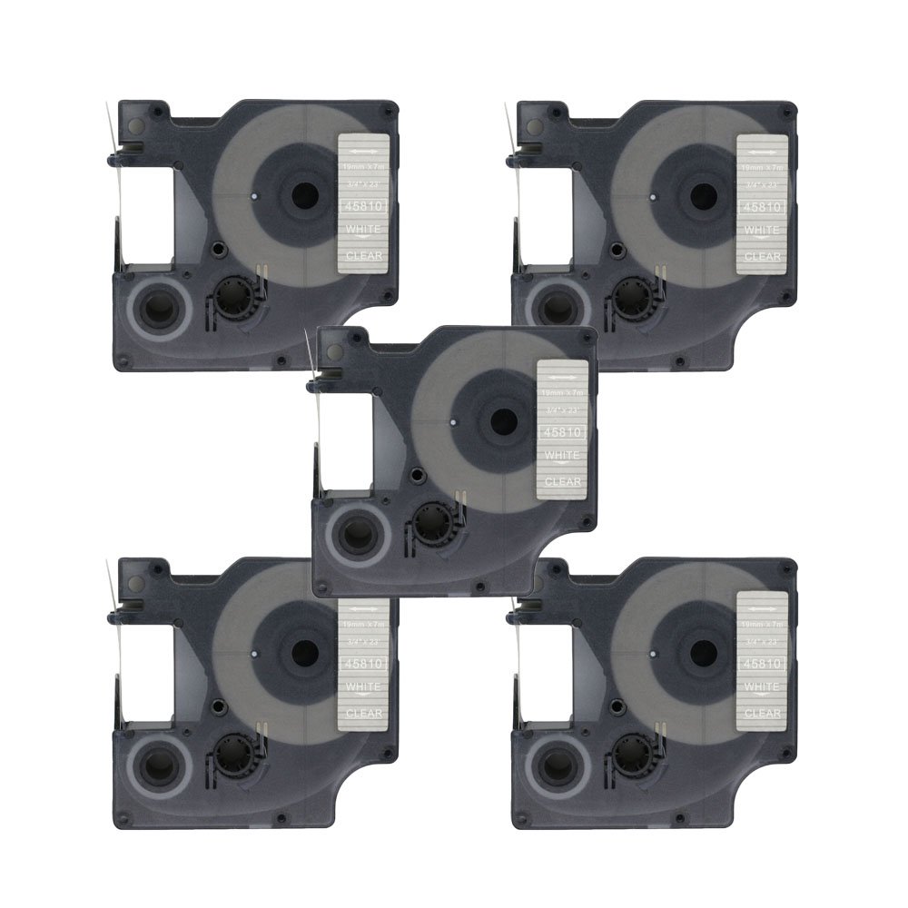 BROVACS 5 Pack White on Clear Label Tape Compatible for DYMO D1 45810 19mm 3/4" OPA2310x5 โ image 1