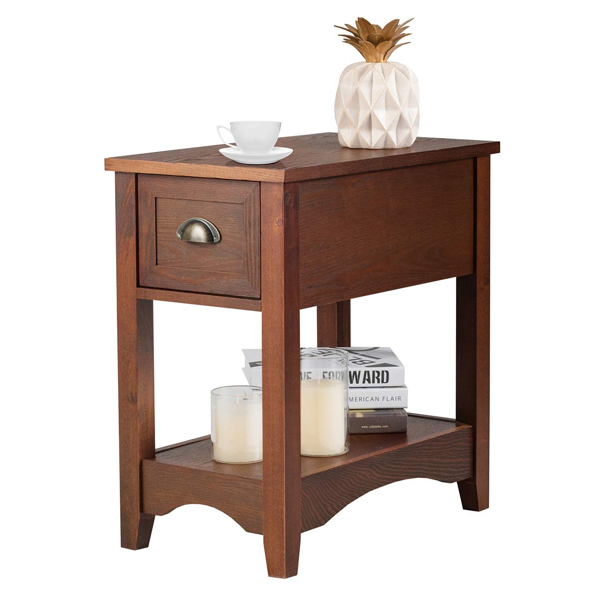 Black Walnut End Table Wedge Oval Coffee Side Night Stand Small Round Wooden Den Nautical End Tables Home Garden