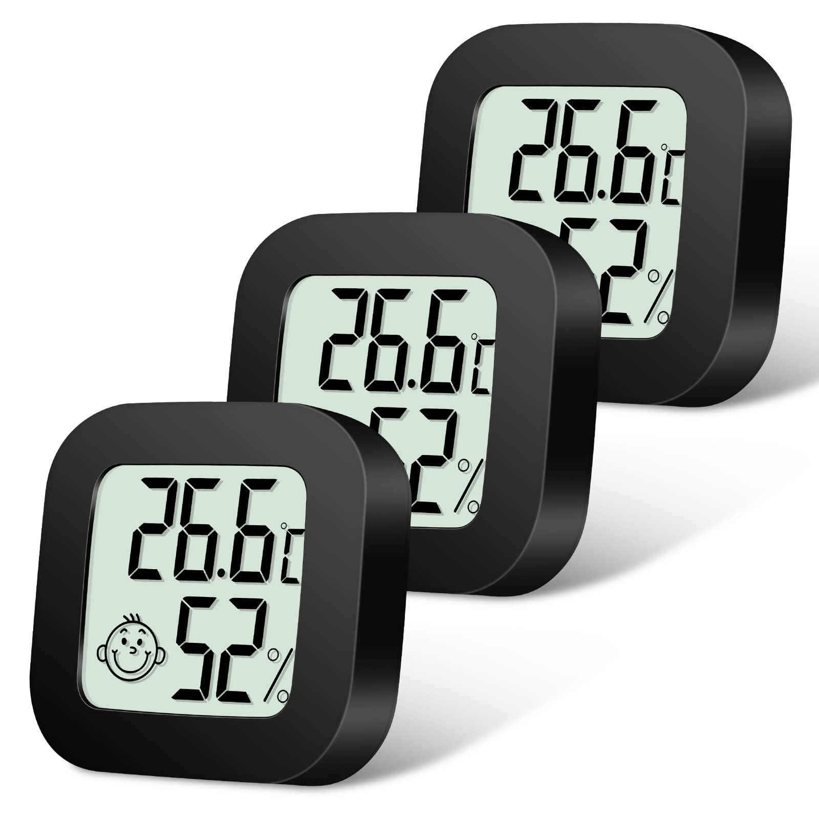 Flintronic Mini LCD Thermometer, 3 Stück Digital Thermometer Innen, Hygrometer Innen, Thermometer Hygrometer, Kabelloses, Luftfeuchtigkeit Meter für Babyzimmer Wohnzimmer Büro Gewächshaus(Schwarz)