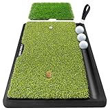 EAGLE WORK 2-in-1 Golf Hitting Mat with Integrated Ball Tray, Heavy Duty Non-Slip Golf Practice Mat, 2 Replaceable Turfs, Golf Training Mat for Swing and Chipping Practice Indoor Outdoor, Golf Gifts