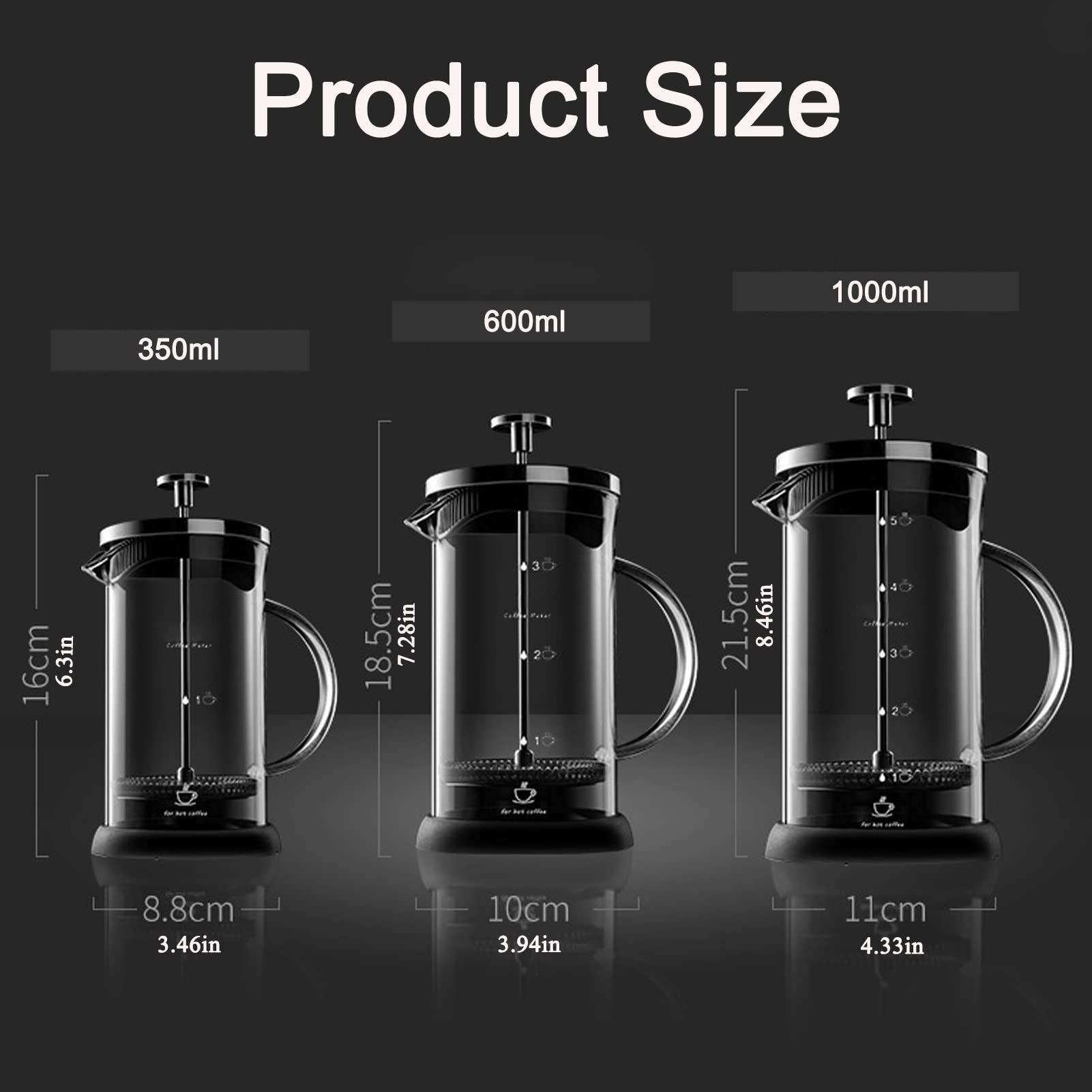 Caffettiere A Pistone, Caffettiera Francese in Vetro Borosilicato Addensato Resistente al Calore, Espresso E Teiera con Filtri Tripli E Stantuffo in Acciaio Inossidabile, per Regali da Viaggio Campeg