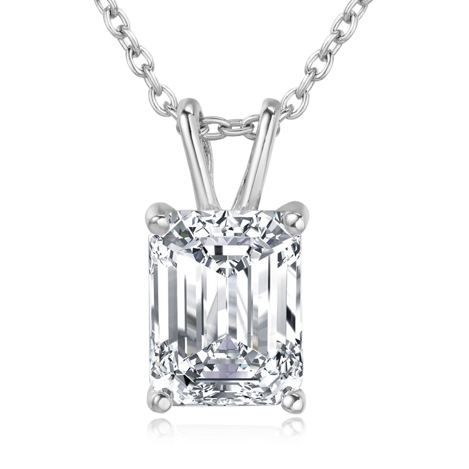 HAULTENGElegant Cubic Zirconia Emerald Cut Solitaire Pendant Necklaces for Women 925 Sterling Silver, Sterling Silver, Cubic Zirconia