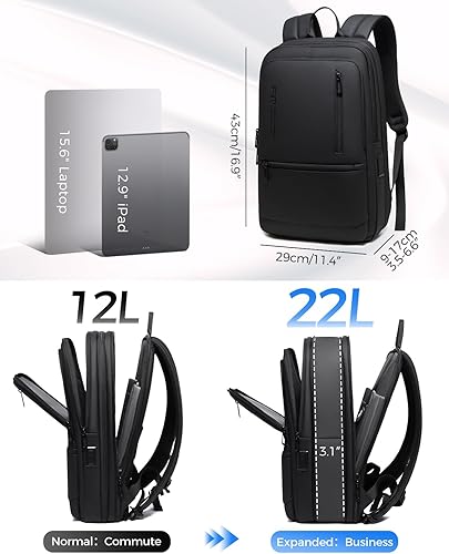 Miniatura 2 de Mochila de trabajo para hombre, mochila expandible con puerto de carga USB C, resistente al agua, mochila para laptop de 15.6 pulgadas, color negro