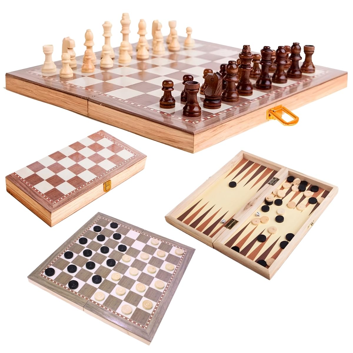 jogo 3 em 1 xadrez dama gamão madeira tabuleiro 29x29 cm | Amazon