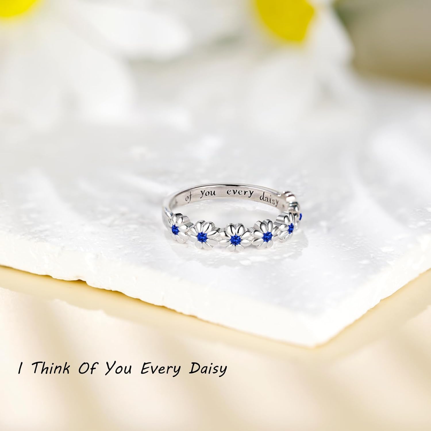 Dainty Daisy Ring for Women, S925 Sterling Silver Cubic Zirconia Sunflower Flower Ring For Daughter, I Think Of You Every Daisy Ring, Birthstone Flower Ring