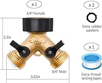 Vista 4 de Paquete de 1/2/4 Divisor de manguera de 2 vías, para conector de manguera de 3/4", con arandelas de goma y cintas