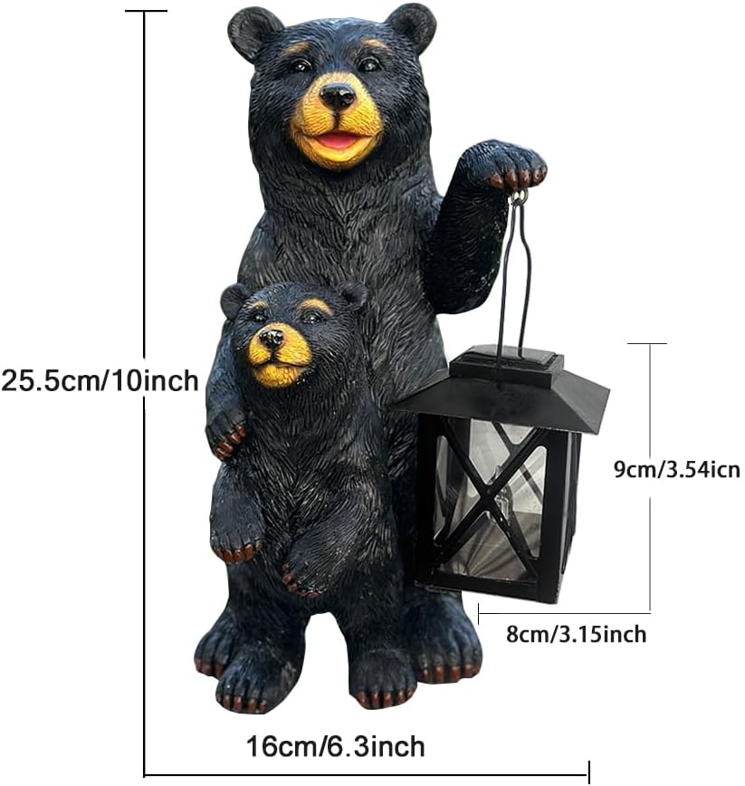 Black Bear Garden Statue with Solar Lantern, Bear Figurine Lights for Outside, Yard Garden Decor Unique Birthday Housewarming Gifts for Women, Mom