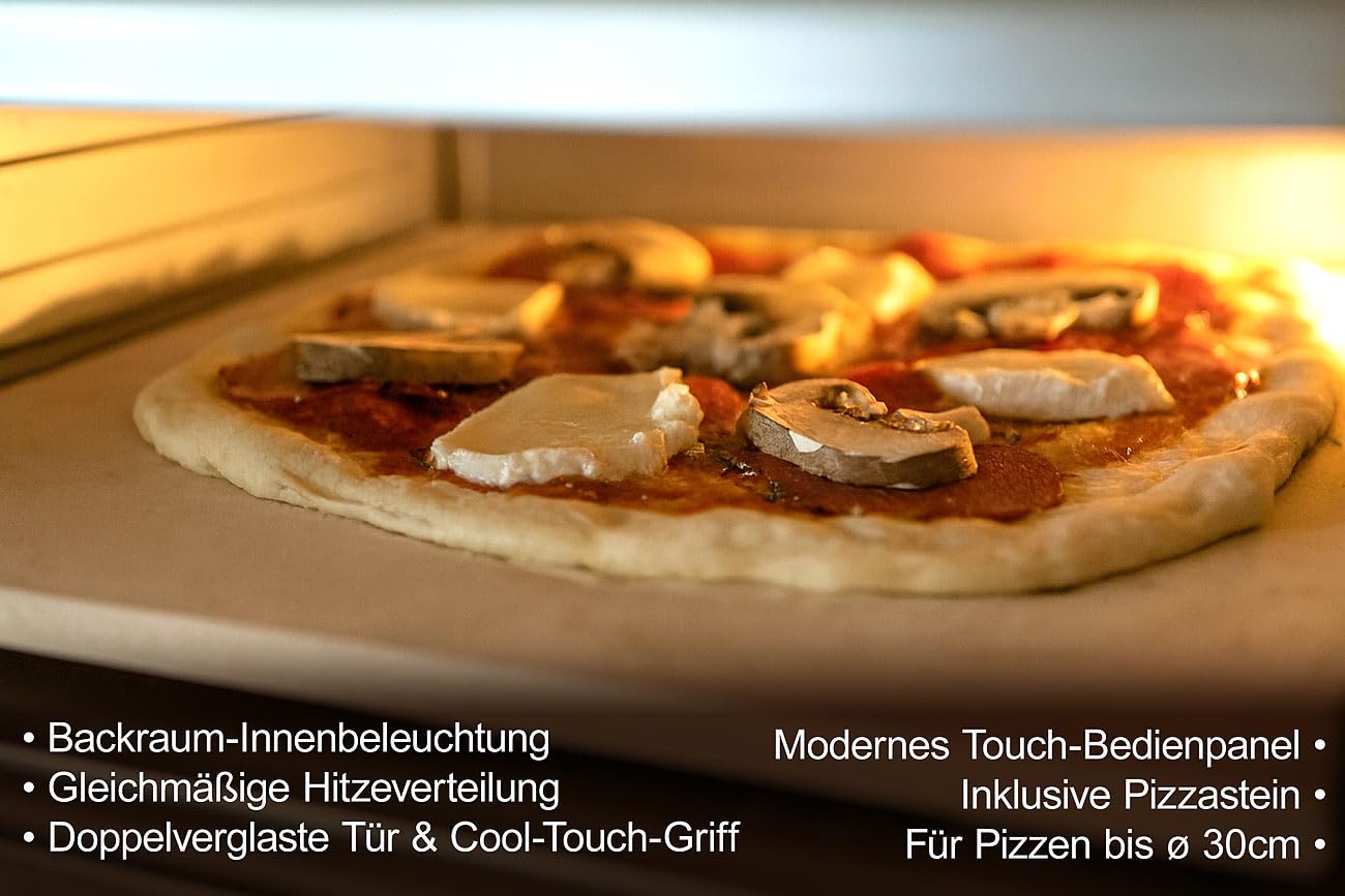 Pizza-Backstationen: Elektrischer Pizzaofen mit Pizzastein, 400 °C, 1.700 W, Pizzaschieber (Pizzabackofen elektrisch, Steinofen Pizzaofen)