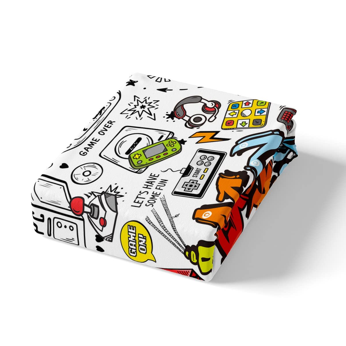Loussiesd Juego de colcha acolchada para cama individual, multicolor, gamepad de grafiti, colcha acolchada para niños, adolescentes, controlador de juego moderno