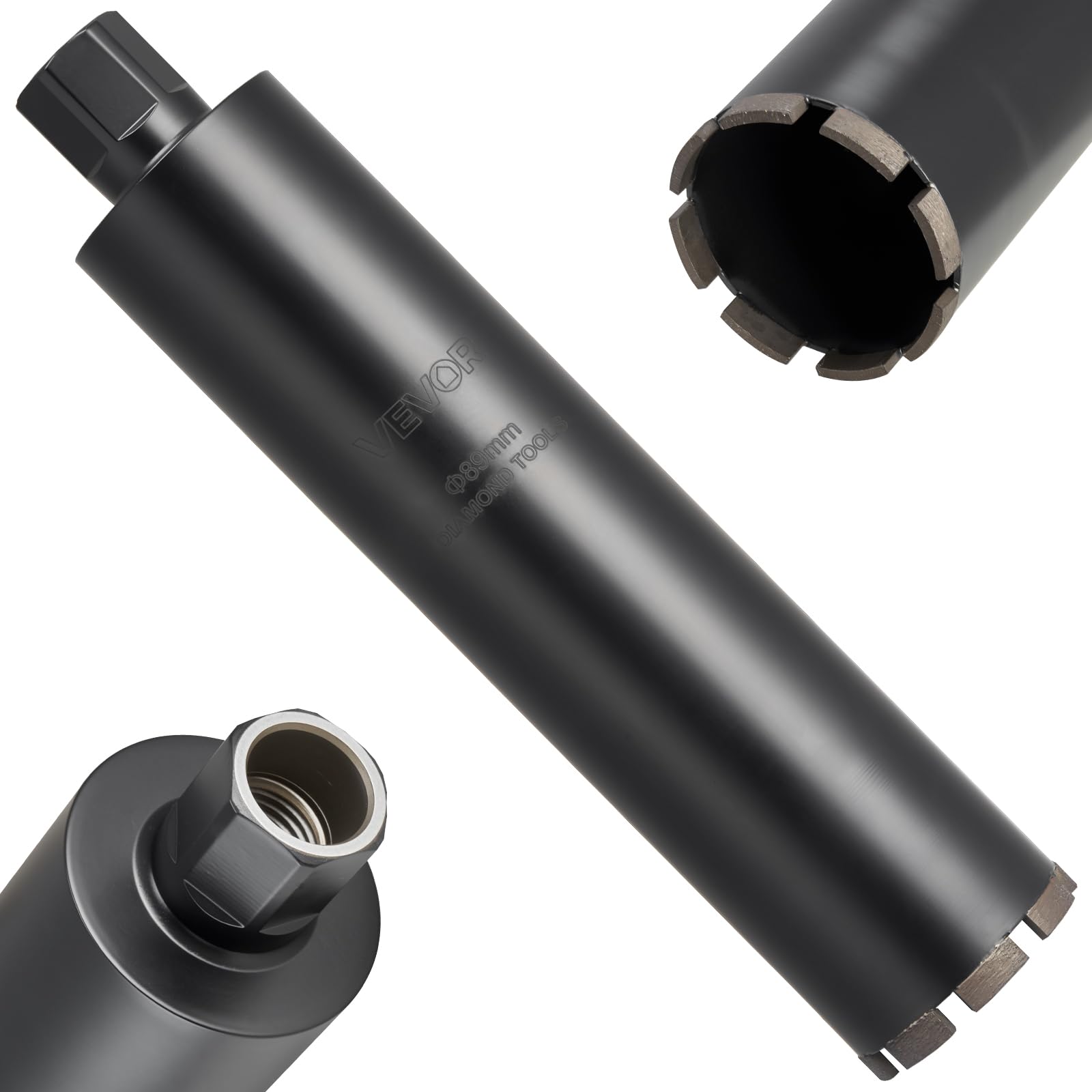 VEVOR Foret Diamant pour Carotteuse, Couronne de Carottage Humide Diamètre 89 mm et Profondeur de Perçage 356 mm, Trépan avec Filetage Intérieur 1-1/4 po-7 32 mm-7, pour Béton Armé Maçonnerie