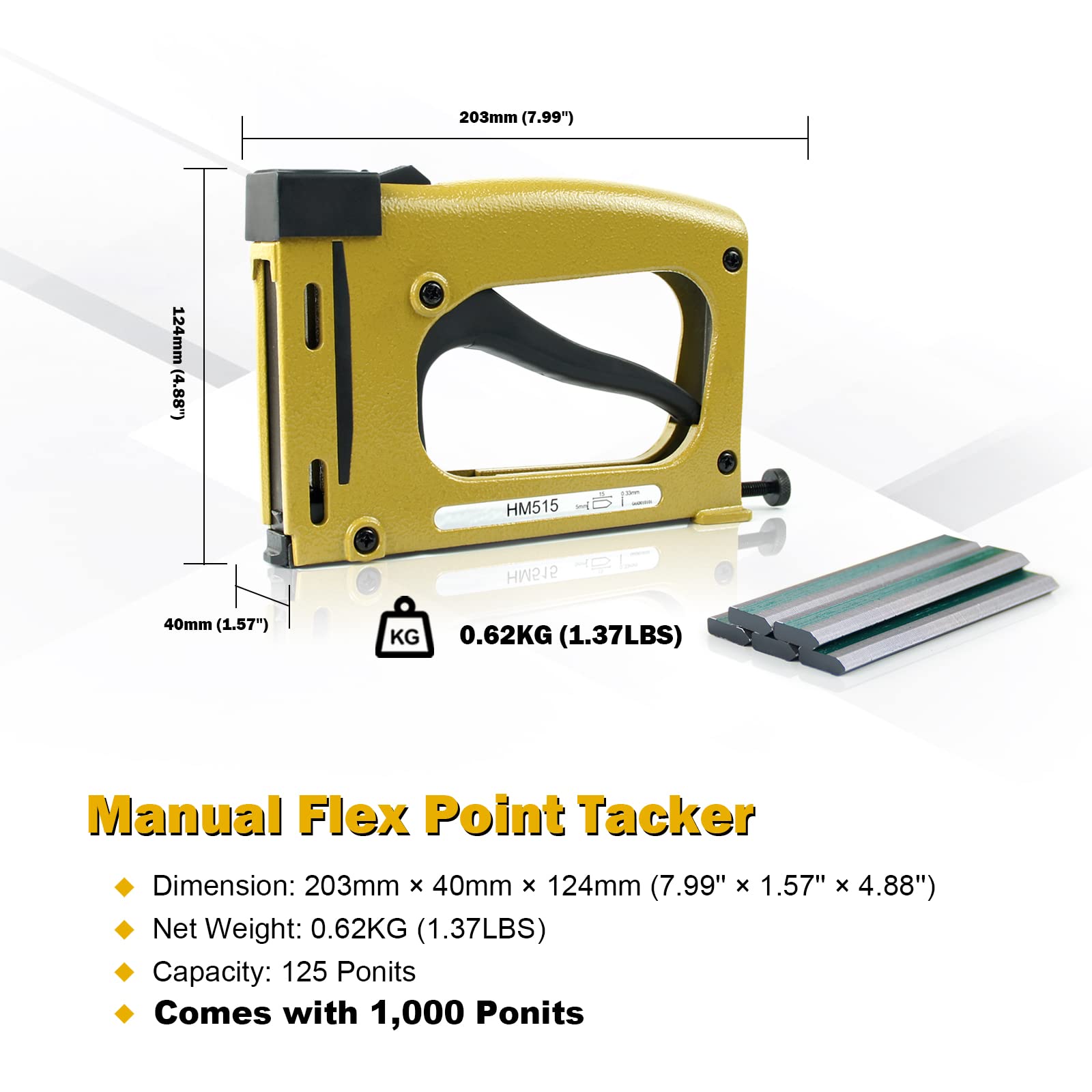 HM515 - Kit driver manuale flessibile con 1.000punto per fissare parti posteriori di cornici, pinzatrice e pistola a punto, strumento chiodatrice