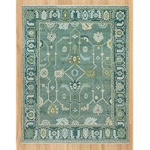 Hand-Tufted Oushak Wool Rug &ndash; Handmade Unique Turkish Traditional Design, Boho Inspired Rug in Soft Pastel Colors for Living Room, Bedroom &amp; Entryway D&eacute;cor (Green Blue, 9' x 12')