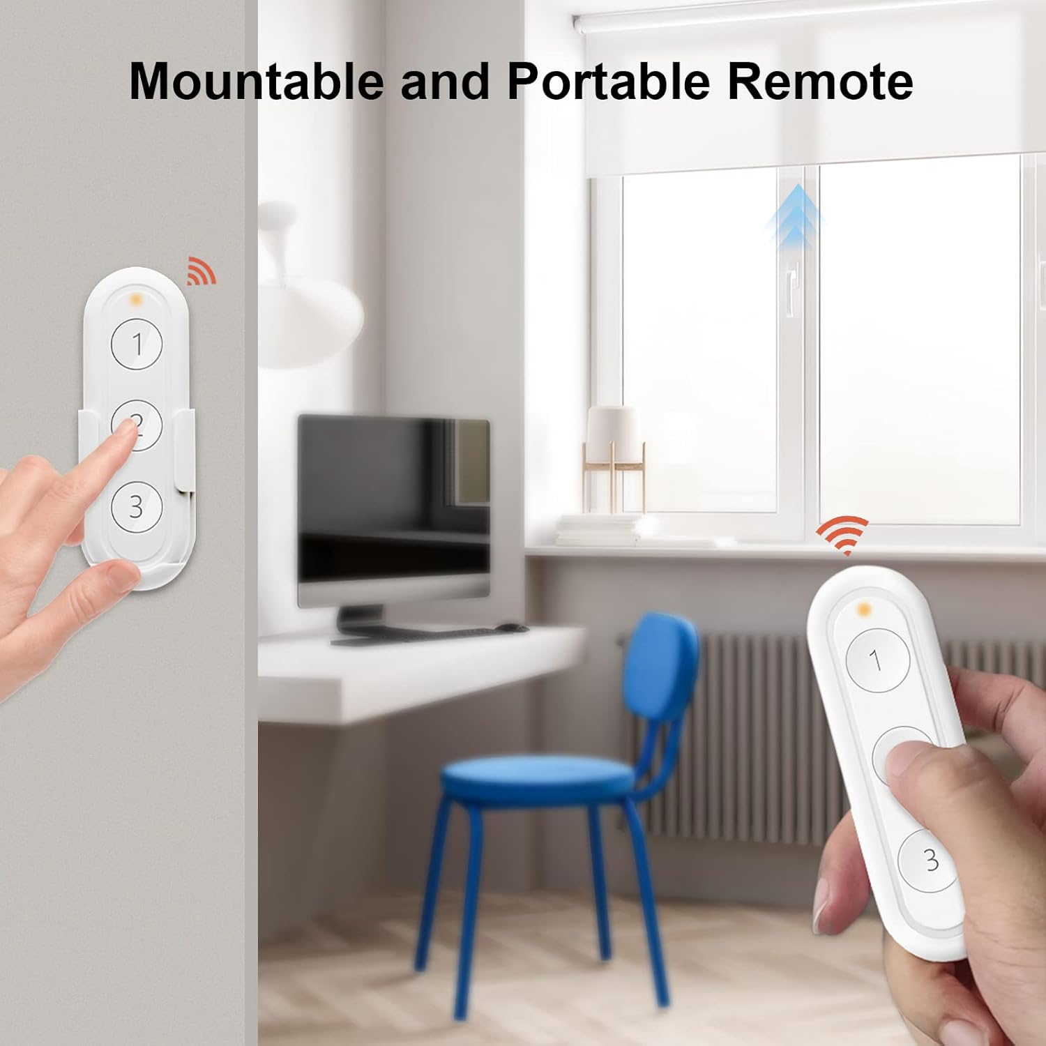 Close-up of the LoraTap 3-button ZigBee remote control.