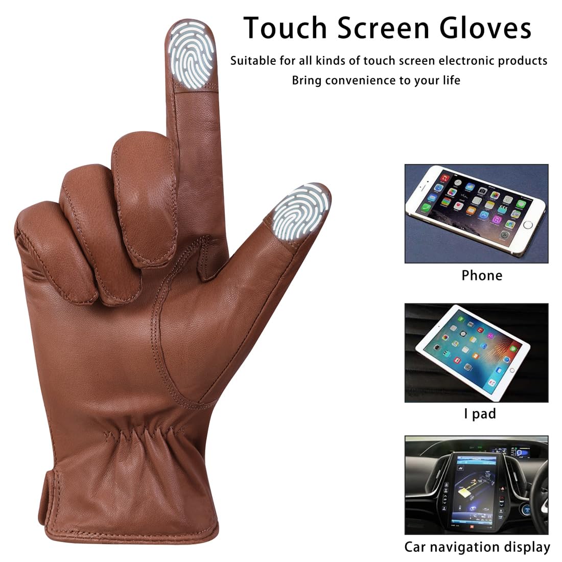 Gants en cuir pour hommes Harssidanzar en cuir de chèvre, hiver écran tactile GM040EU