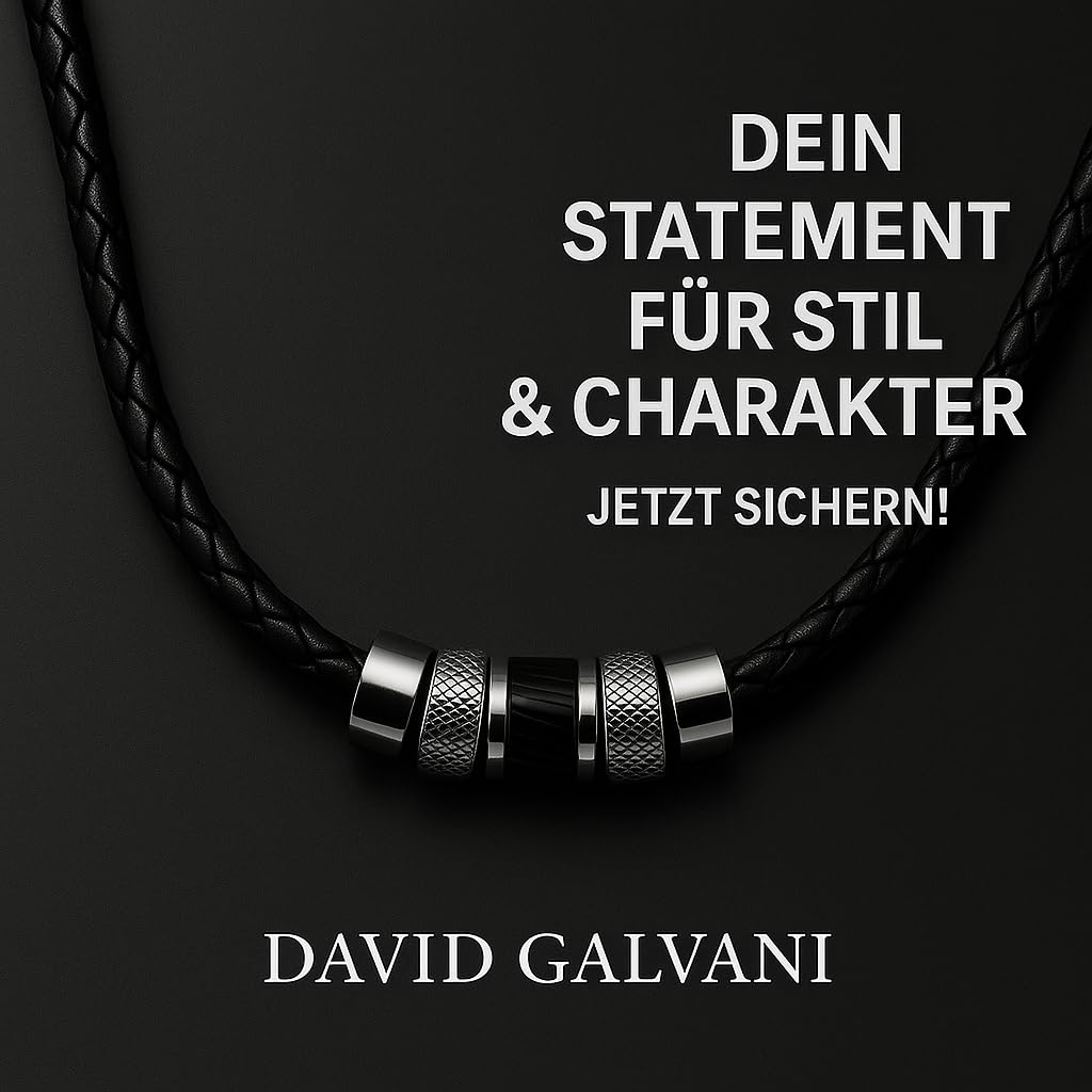 Lederkette Herren aus Rindsleder mit Edelstahl-Beads | Schwarzes 5-mm-Rindsleder mit Edelstahl-Beads, Hebeldruckverschluss und Geschenkbox. In 45, 50 und 55 cm erhältlich.