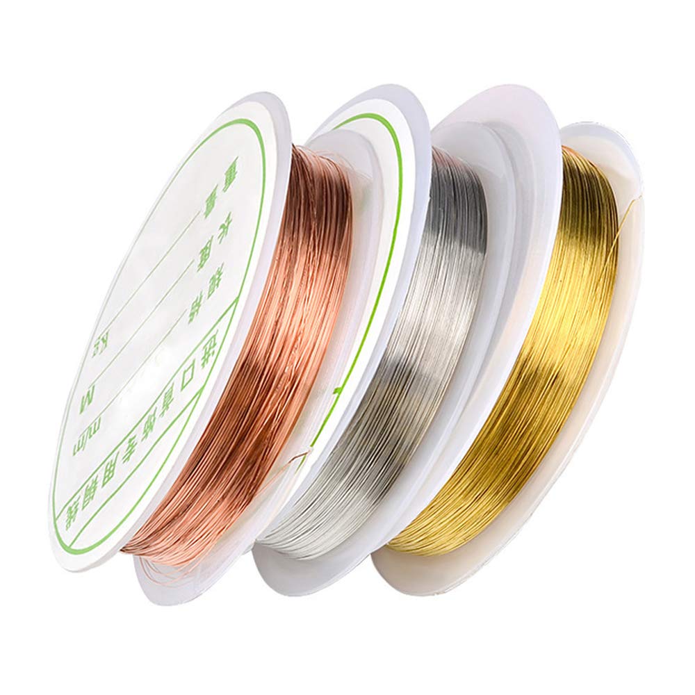Copper Wire, Craft line Jewelry line Colorful Bare Copper Wire Group Sicai Jewelry roll Enamelled Copper Magnet Wire Anti Rust Paint Gold Thread 3 Rolls Silver Gold Rose Gold Making Beading 0.8 mmx2m
