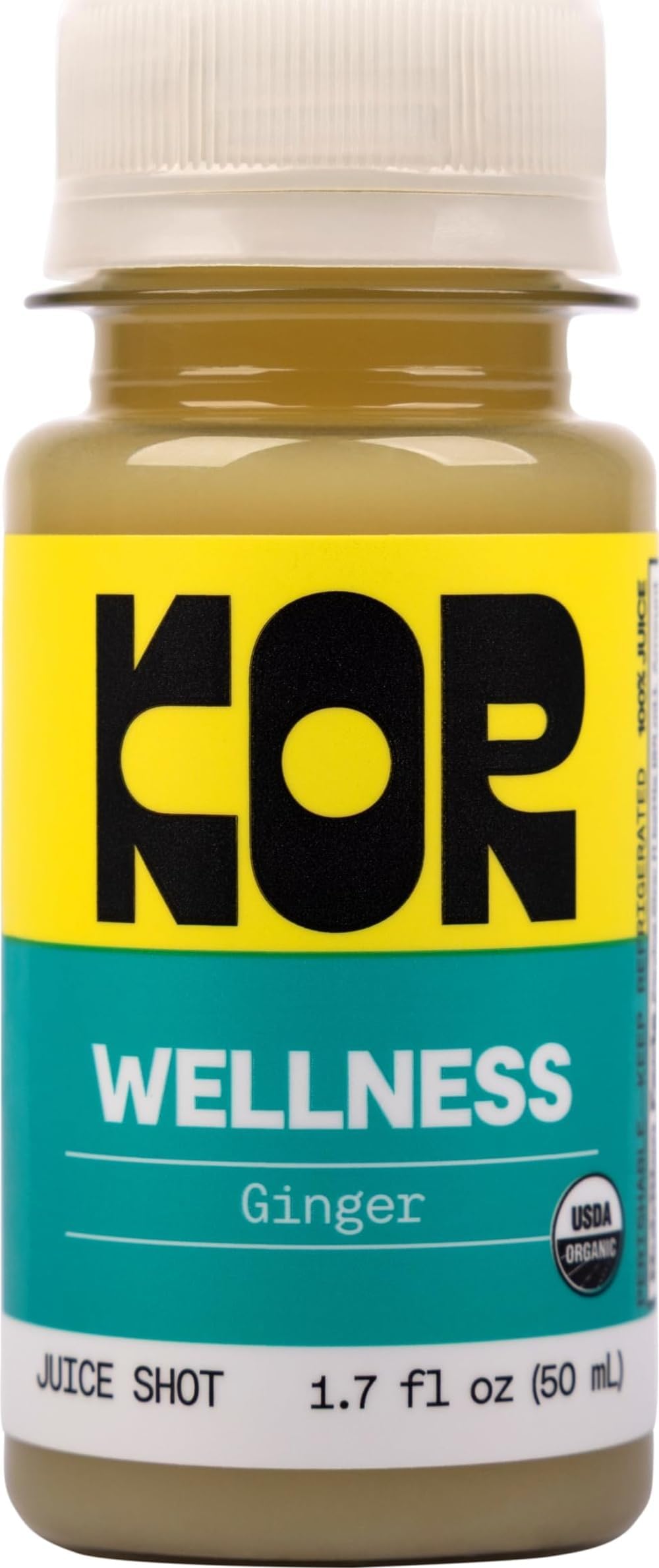 KOR Shots Ginger Shot - 1.7 Fl Oz - Wellness Shot - Freshly Pressed Ginger and Cayenne Natural Energy Boost Shot - USDA Certified Organic