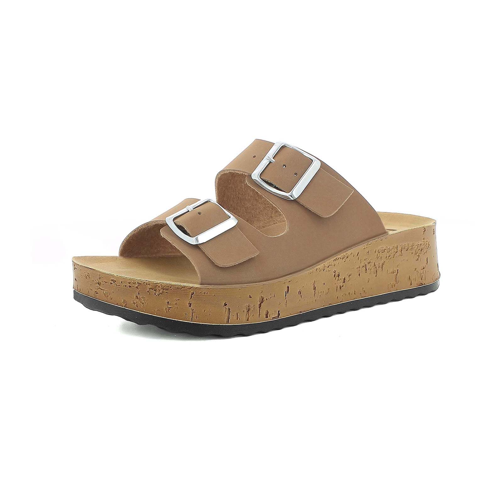 inblu Ciabatte Donna Doppia Fascia Con Fibbie Regolabili, Plantare In Pelle Sandali a ciabattaDonna