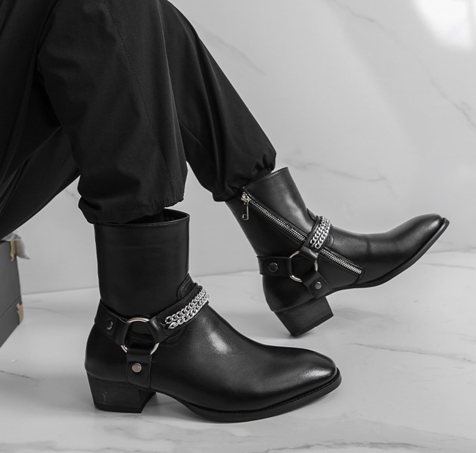 Stivaletti da Uomo Stile Western Boots in Pelle Sintetica