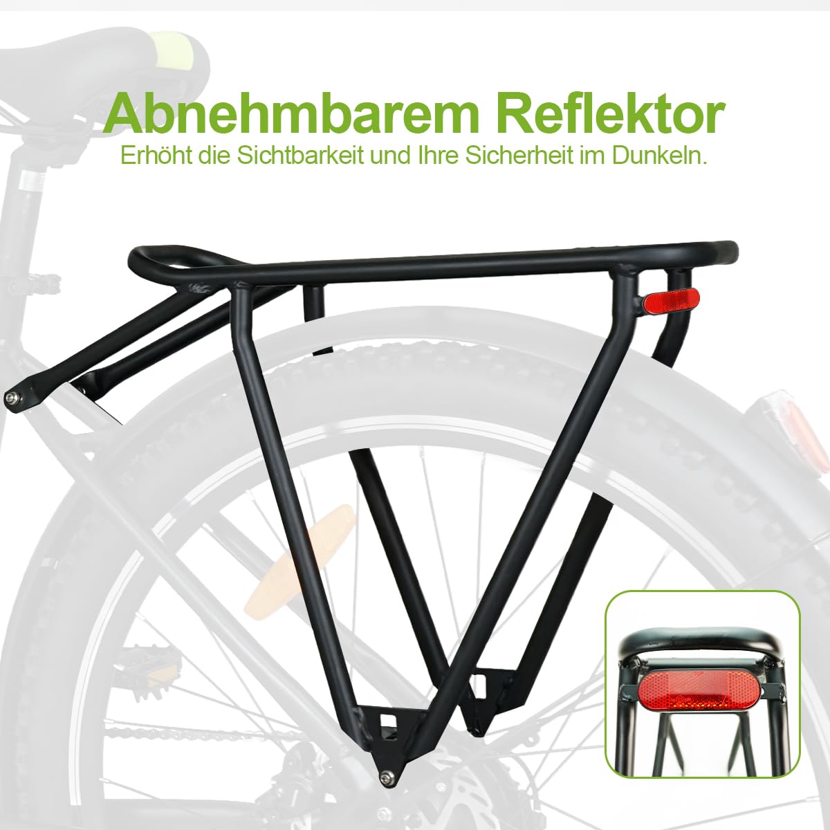 Portapacchi per mountain bike, regolabile per mountain bike, con carico massimo 30 kg, per Sachsenrad R8 Flex III, in lega di alluminio, con riflettore