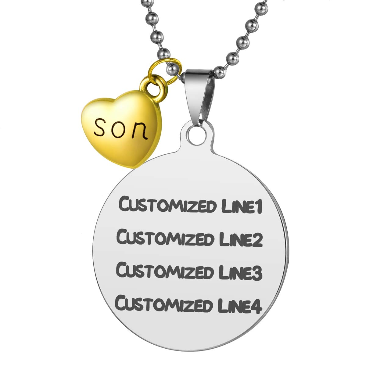 COCO Park Round Pet Tag Personalized Free Engraving ID Tag Stainless Steel Pendant Necklace with Son Charm