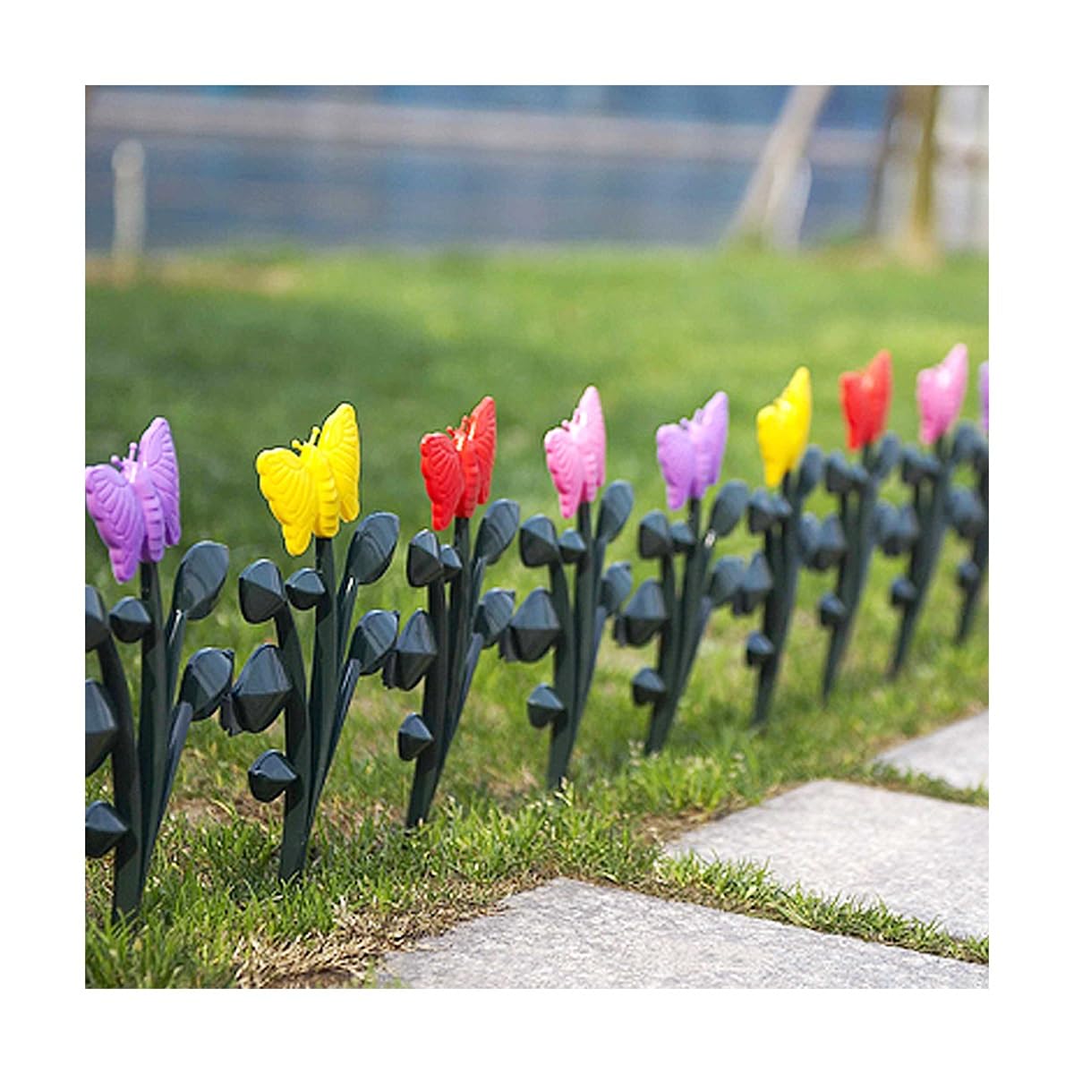 Rustproof Plastic Landscape Edging Decorative Garden Fence Decor Border Lightweight Lawn Fencing For Outdoor Yard (Color : Butterfly Flower Design, Size : 10PCS)