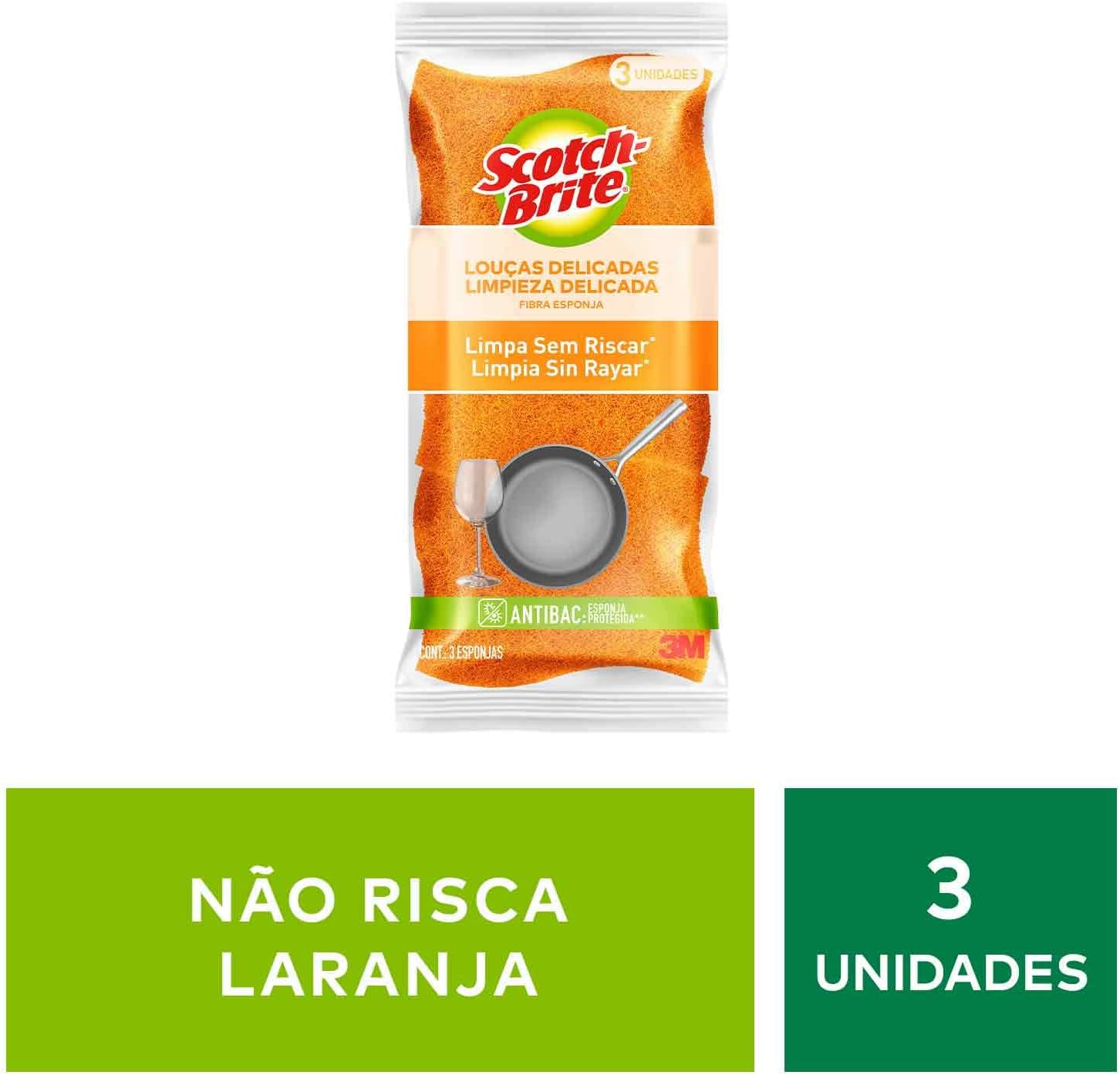 Scotch-Brite, 3M, Esponja para Louças Delicadas, 03 Unidades - Laranja