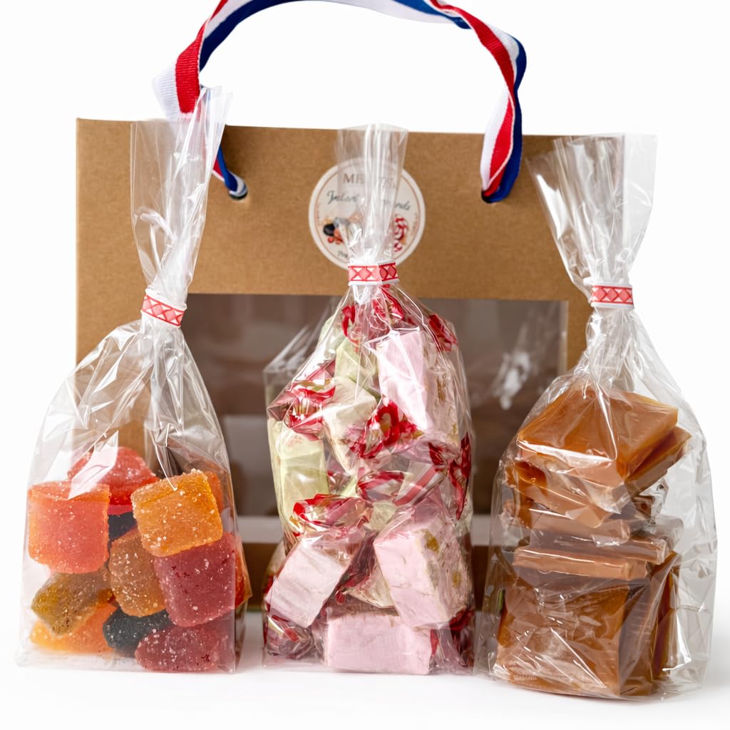 Meldosi Assortiment de Bonbons Traditionnels Français – Confiseries Artisanales, Pâtes de Fruits, Nougats, Caramels – Sachet coffret gourmand Élégant Prêt à Offrir