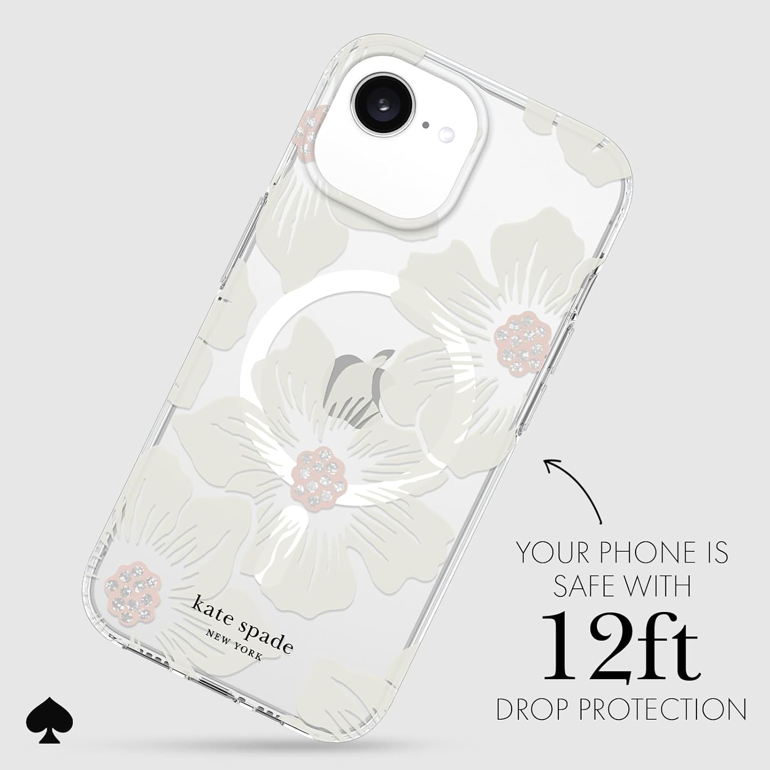 kate spade new york iPhone 16e (2025) / 15/14/ 13 Case - Compatible with MagSafe - Designer Phone Case - Hollyhock Cream Floral