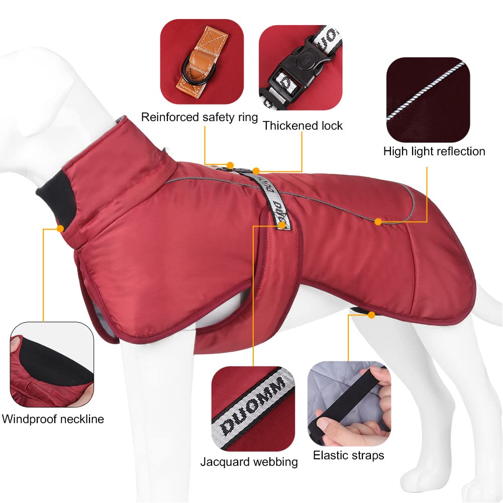 DoggieKit Dog Coats WaterProof Windproof Warm Winter Safe Threaded Reflective Strips Jacket for Medium Large Dogs with Harness Hole Puppy Pet Cold Weather Outfit Clothes Vest (Red - Image 3