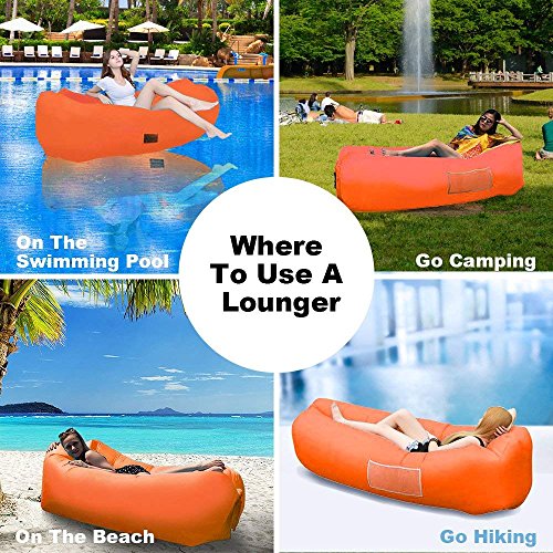Bry Inflatable Lounger Air Chair Sofa Bed Sleeping Bag Couch for Beach Camping Lake Garden (Orange) - Thumbnail 7