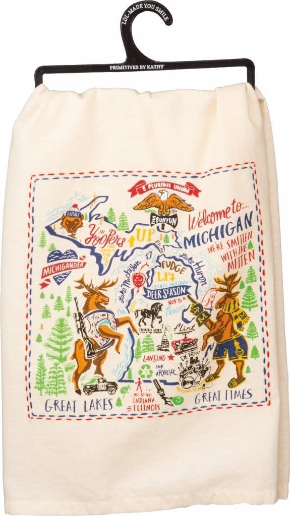 Primitives by Kathy Embroidered LOL Made You Smile Dish Towel, Cotton, Kitchen, Michigan - Image 2