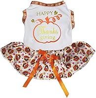 Vista 3 de Petitebella Happy Thanksgiving - Vestido de calabaza para perro (marrón/pavos, L)