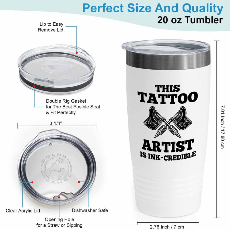 Tattoo Artist White Tumbler 20oz - Ink-Credible - Gifts for My Tattoo Artist Tattoos Tats Tattooing Skin Design Professional