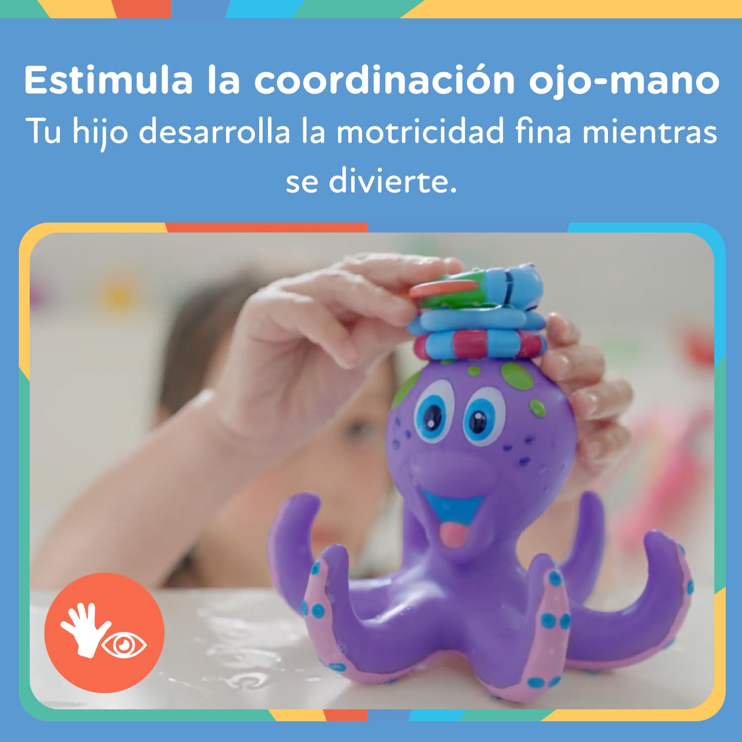 Nuby - Juguete de baño Bebe - Juguete Pulpo Flotante con Anillos para lanzar a los tentáculos - Estimula la coordinación Ojo-Mano - 18+ Meses - Violeta - Flota en Agua - Pulpo Agua Niños